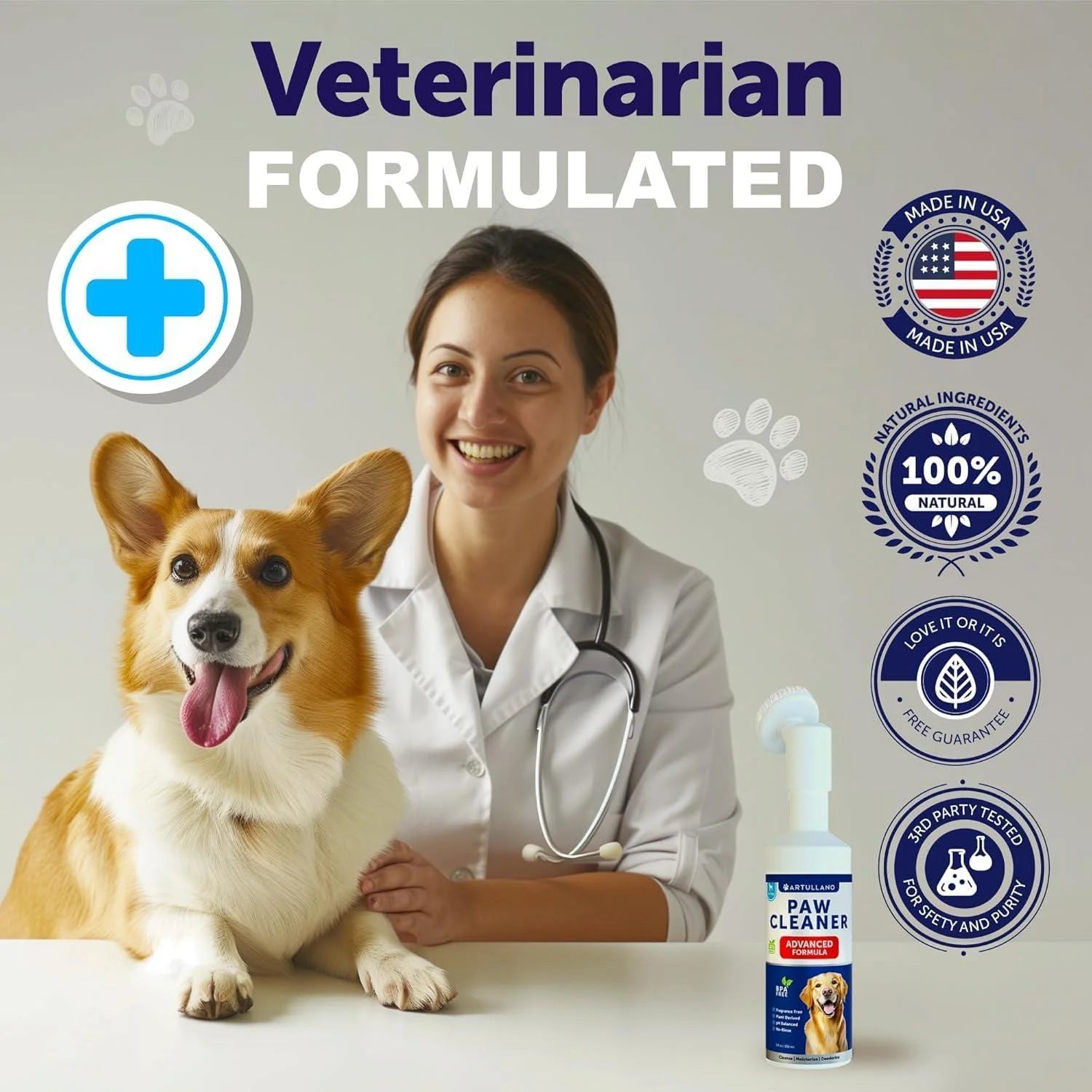 Paw Cleaner for Dogs Silicone Brush and 5Fl Oz No Rinse Foaming Cleanser